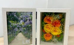 フォトフレーム黄色オレンジ系 プリザーブドフラワー